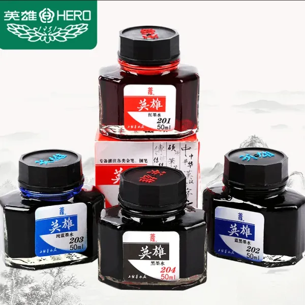 Pens Hero Hero Pure Colorful 50ml Fountain stylo Ink Reffilling Ink Stationery School Cartridge Converter Office Supplies Student Ink Liquid