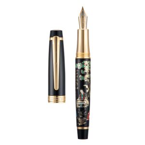 Pens Hongdian 231 stylo de fontaine en métal chinoise, Iridum EF / F Nib avec conception de peinture chinoise, stylo à écriture lisse avec convertisseur d'encre