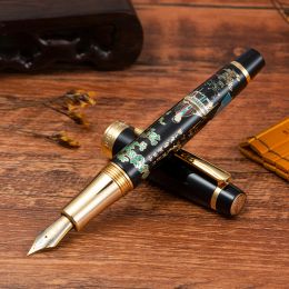 Bolígrafos Hongdian 231 Metal Fountain Pen, Iridum EF/F Nib con diseño de pintura china, lápiz de escritura suave con convertidor de tinta para oficina