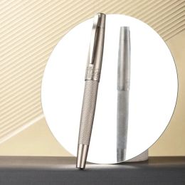 Pens Hongdian 6013s Fountain Metal Pen Silver Titanium Encre Encre 0,4 mmf / 0,5 mmf / 1,0 mm Bent plume Rotation Cap Bureau de bureau