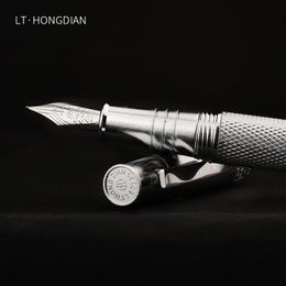 Stylos Hongdian 6013s multipoint brossé brossé vintage highend argent sculpture fontaine stylo iridium ef / f cenlement pour cadeaux