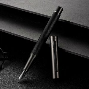 Pens Hongdian Black Forest Metal Fountain Pen Titanium Black Ef / F / Bent Nib Beautiful Tree Texture Texture Writing Ink Pen for Business Office