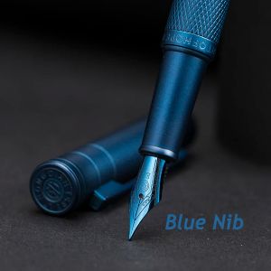 Stylos Hongdian Blue Forest Metal Fountain Fountain Pen Blue EF / F / Bent Nib Ink Pen Texture d'arbre pour le bureau Business Office Gift