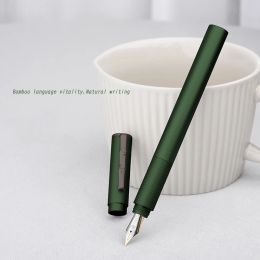 Pennen Hongdian H3 Metal Dark Green Fountain Aluminium Alloy Beautiful Bamboo Clip Iridium EF/F/Bent Nib Writing Ink Pen for Business