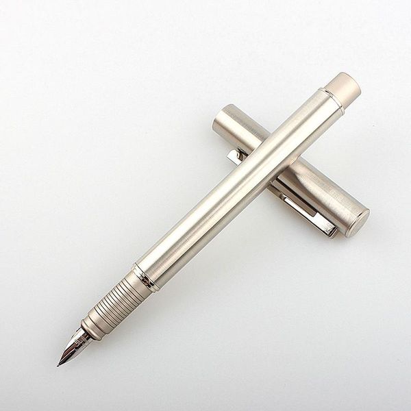 Pens Hongdian Metal Innexless Steel Fountain stylo Fine Nib 0,4 mm Bright Silver Excellent Écriture Gift Ink Pen for Business Office Home