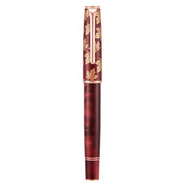 Pens Hongdian N8 Resin Rouge Fountain Pen Beau Capre de sculpture à feuilles d'érable avec converrter Gift Pen EF / F / M / Long Couteau Nib