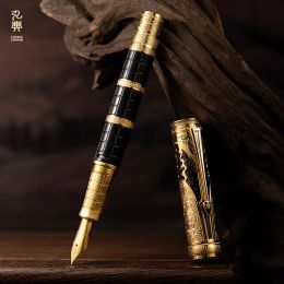 Bolígrafos Hongdian Qin Dynasty Series 14k Fine Nib Fountain Pen exquisito Retro caligrafía Pistón grabado con regalo de lápiz de estilo chino