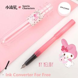 Pens Japan Platinum Meteor Fountain Pen Limited F Tip Clear Calligraphy Ink Pen avec boîte Kitty Kawaii Stationery Gift