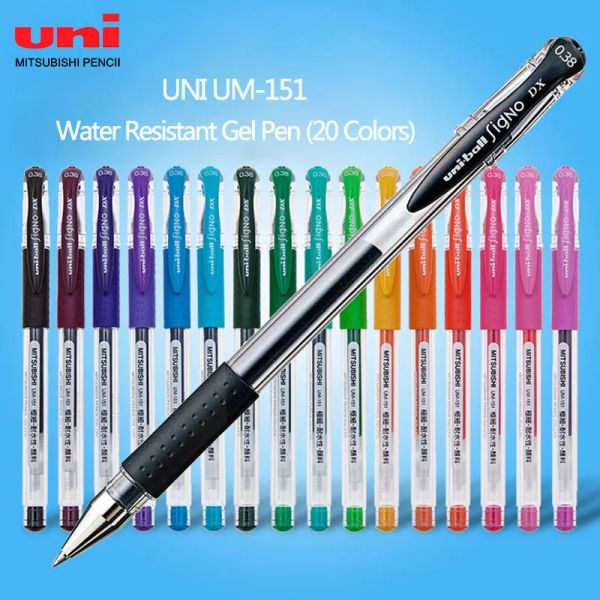 Pens Japan Uni UM151 Gel Pen 0,38 mm Bullet Tip Writing Smooth Student Notes Special School fournit 20 couleurs disponibles papeterie