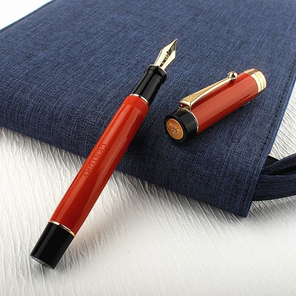 Stylos Jinhao 100 Centennial Resin Fountain stylo rouge avec Jinhao Logo EF / F / M / Bent Nib Converter Writing Business Office Gift Ink Pen