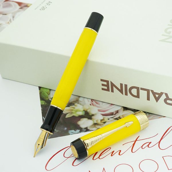 Bolígrafos Jinhao 100 centenario de resina amarilla Fuente de pluma clip EF/f/m/NIB doblado con convertidor Escritura de oficina de regalo de regalo