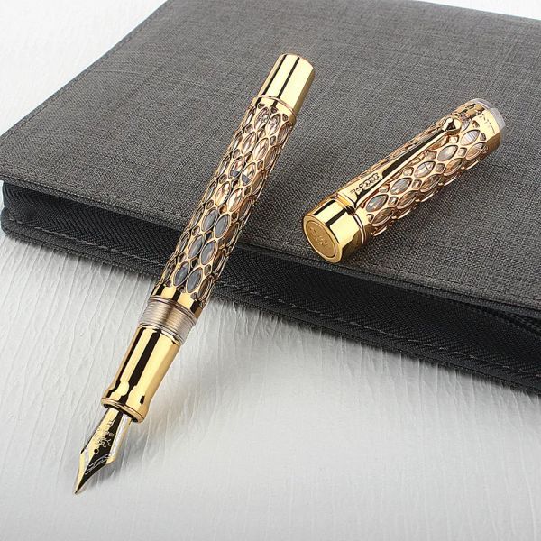 Bolígrafos Jinhao 100 Hollow Out Gold Clip Fountain Nib F Papá No.