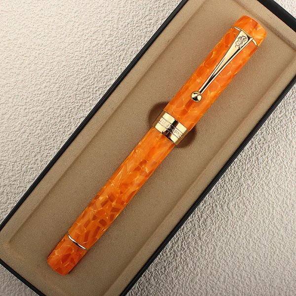 Pens Jinhao 100 Série Fountain stylo marbre orange acrylique baril fin nib gold bancaire de bureau de bureau