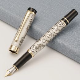 Pennen Jinhao 5000 Vintage Luxueuze metalen Fountain Pen EF/F/M/Bent Beautiful Dragon Texture Carving, Gray Ink Pen for Office Business