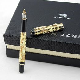 Bolígrafos Jinhao 5000 White and Golden Medium Nib Fountain Pen Dragón en relieve