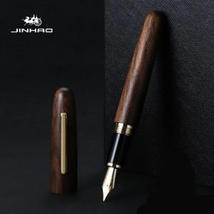 Bolígrafos Jinhao 9056 Fuente Pen Natural Madera Natural M/F Nib Gold Clip Ink Pen Oficina de Negocios de Negocio de Regalos Escuela Suministros