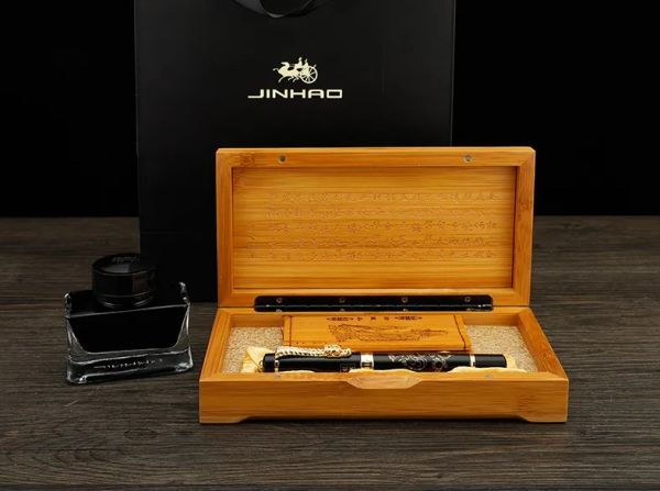 Bolígrafos Jinhao Ancient Grey Chino Oriental Dragón Fuente Pen con caja original Envío gratis