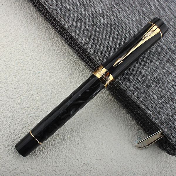 Bolígrafos Jinhao Century 100 Serie Fountain Pen Black Mar Black Acrylic Barrel Fine Nib Gold Trim Business Office Signature School