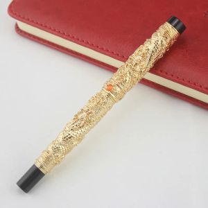 Stylos Jinhao Double Dragon Bijoux Fountain Fountain Pen Vintage Tower 18kgp 0,5 mm Gift Ink Penk écriture de papeterie