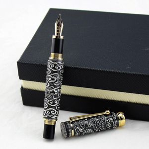 Stylos Jinhao Dragon Black Metal Fountain Pen Titanium Black F / M / Bent Barreau Matte 0,5 / 1,0 mm avec coffre d'affaires Boîte à cadeaux