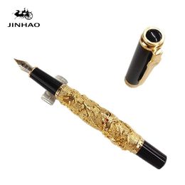 Stylos Jinhao Gold Glem de la gravure de la gravure 3D Dragon Pen Luxury Encre Pen Business Gifts Metal Fountain Pen Nib 0,5 mm