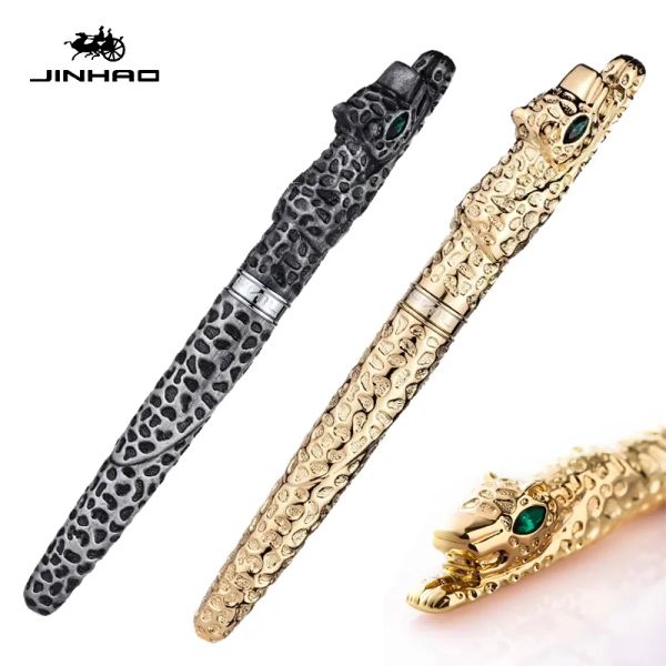 Bolígrafos Jinhao Golden Leopard Fountain Pen Metal Cheetah Luxury Elegant F Nib Fountain Friting Office School Suppliesy Papelery