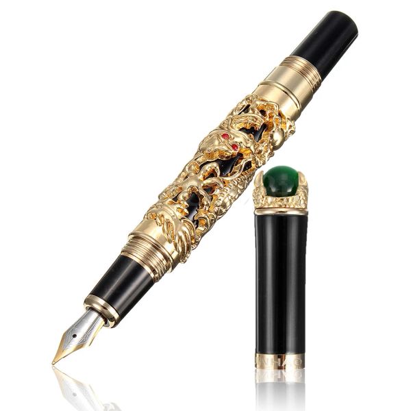 Stylos Jinhao Luxury 18 kgp 0,5 mm Gold Dragon Dragon Fountain Fountain Fountain Pen