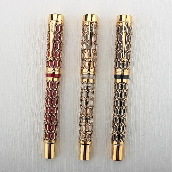 Stylos Jinhao New 100 Fountain Pen Hollow Out 18kgp Golden plaqué m Nib Resin Ink Pen Business Office Gift Pen