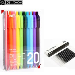 Stylos kaco kaco 20pc / lot mignon gel stylo ensemble 0,5 mm de couleur encre avec kacogogreen recharge pour xiaomi gel stylo de bureau de bureau