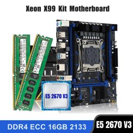 Pens Kllisre X99 Motherboard Combo Kit Set LGA 20113 XEON E5 2670 V3 CPU DDR4 16GB (2PCS 8G) 2133MHz ECC Mémoire