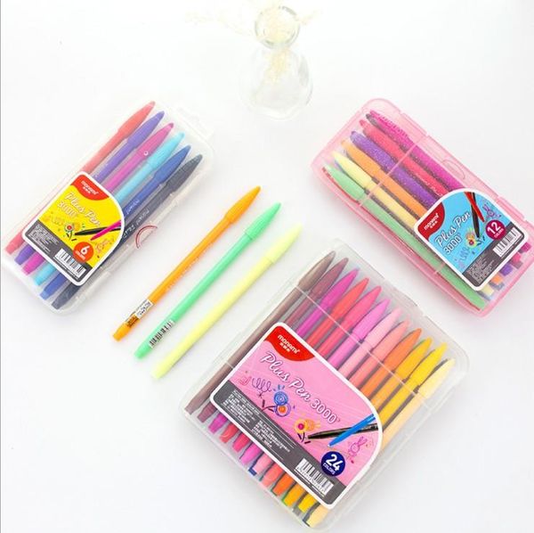 Bolígrafos Corea Monami 3000 Color Gel Pen Pen de acuarela 24 Pensas de fibra de color Conjunto de bolígrafos Fino 12/24 PCS