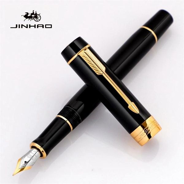 Pens Limited Edition Jinhao 100 siècle Fountain Pen Black Resin Feather Clip Design Office Bure