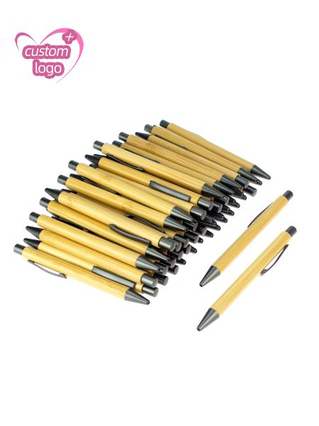 Stylos à stylos 50pcs Bamboo Ball Pen logo Custom Gift Pen Promotion Giveaway Smooth Writing Gift Eco Nature Recycle Premium Ballpoint stylos