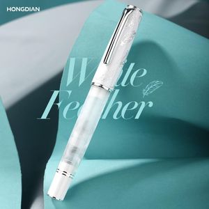 Pens Lt Hongdian N8 White Feather Fountain Pen Lountain Highend Exquis EF / F Student Business Office Literature Signature Ink Pen for Gift