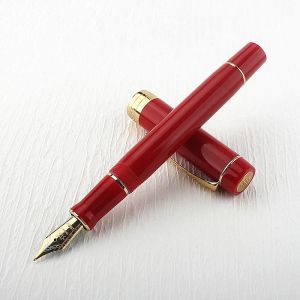 Pens Luxury Brand Jinhao 100 acrylique Fountain Red Pen Metal Clip Fine Nib F 0,5 mm