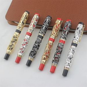 Pennen luxe geschenkpen Jinhao grijs en rode 3d draak en phoenix fontein pen 0,5 mm metalen inkt pennen kantoorbenodigdheden