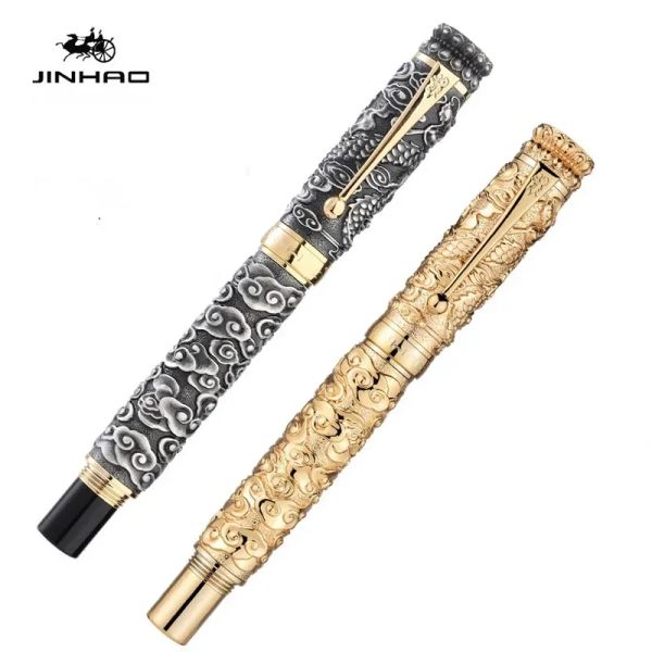Pens Luxury Jinhao Golden Ornemental Column Fountain Pen Business Office School fournit une collection exquise Ink Pen Stationary