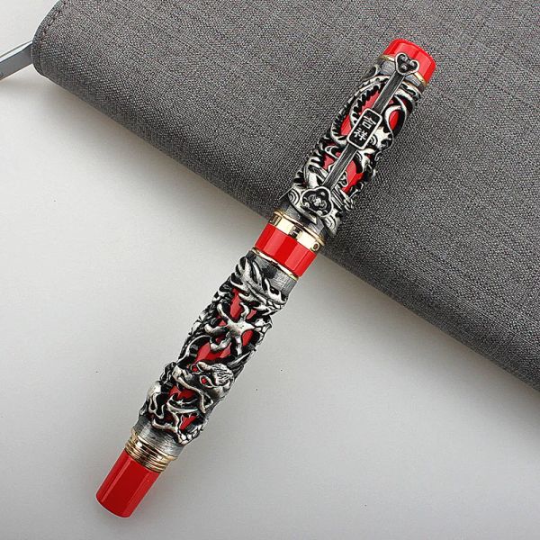 Stylos luxe Jinhao Metal Vintage Fountain Pen Dragon Phoenix Ink Pen Cap Fine Point 0,5 mm Calligraphie Office Écriture stylo