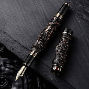 Bolígrafos marca de calidad de lujo Jinhao Dragon Relief Fountain Pen Talle Silver Spin Gun Gray Auspicioso Elegante Firma Golden Ink Pens