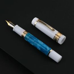 Pens Majohn M400 Resin Fountain Pen # 6 Sliver x Gold EF / F Nib avec convertisseur Big Size Design Ink Pen Office School Supplies Gift Styd