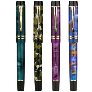 Stylos Majohn M600s Fountain Pen Celluloïd Ice Crystal Blue Ink Pen Fine Nib Premium Business Writing Gift Office Supplies