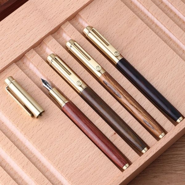 Pens Majohn M7 Fountain Pen Natural Wood Ef / F / Bent Iridium Nib Fine Writing Styl avec coffret cadeau pour Student School Office Papery