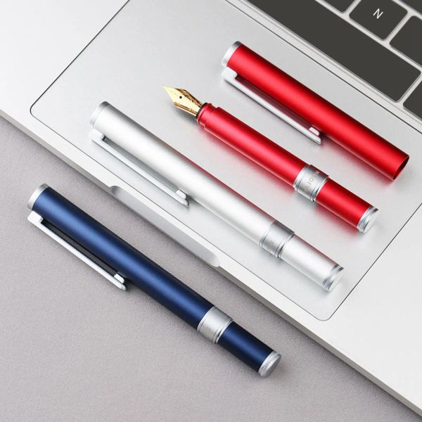 Pens Majohn N1 Mini Fountain Pen Aluminium ALLIAGE ACIER EF F 0,38 0,5 mm Pocket Short Ink Pem pour Office Business Silver Red Blue