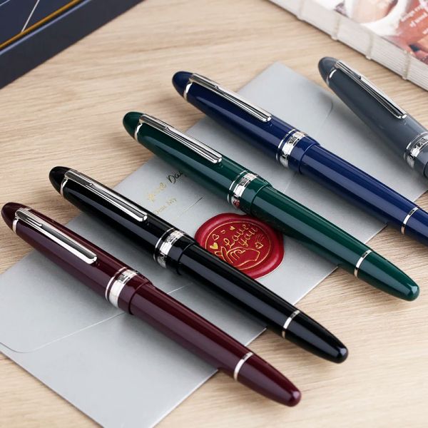 Stylos Majohn P136 Metal Copon Piston Resin Fountain Pen 20 Windows Ink Ef / F / M / Flat Nib Office School Supplies Ink Writing Gift Styl