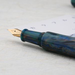 Pens Moonman Wancai Resin Mini Blue Fountain Pen Iridium EF / F NIB PALMABLE PALM COURT DE VOYAGE Encre Pen Set Gift Office