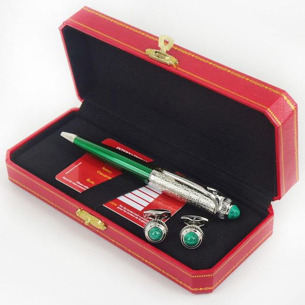 Pens MSS Roadster de CT Luxury Classic Classic Green Barrel Ballpoint Point Point Cercle Match Couverte Silver / Golden Trim Writing Smooth