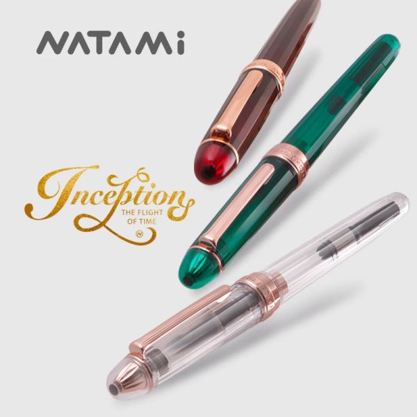 Stylos Natami Fountain Pen Fine Nib transparent transparent Clear Ink Converter Flow Flow Gol Trim Call Gift Cuir Poux Platine Calligraphie