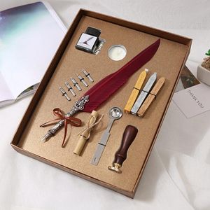 Pennen nieuwe veren pen inkt set zegel vuur verf was vuur lepel lepel sets persoonlijkheid veer dip fontein pen geschenken schrijfbenodigdheden