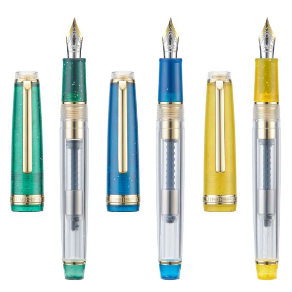 Stylos New Jinhao 82 Fountain Pen 3pcs Encre Pen Transparent Couleur mixte acrylique EF / F / M Point Gold Trim avec convertisseur