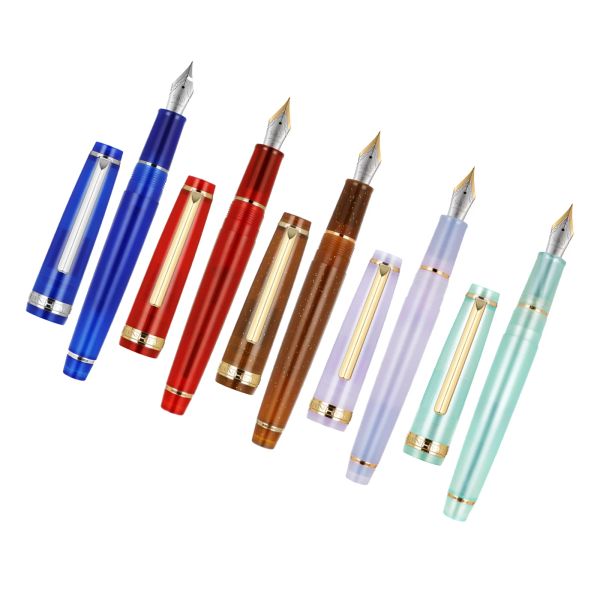 Bolígrafos Nuevo Jinhao 82 Fuente Pen Acrílico Ink Pen Dorado Sliver Clip 0.5 mm F Nibs para negocios Suministros escolares Escribiendo bolígrafos de tinta